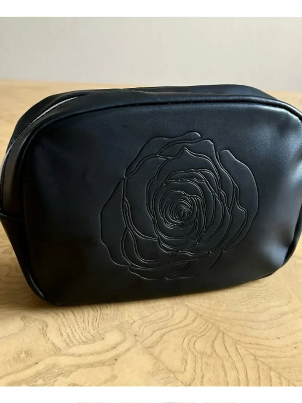 Lancome Makeup bag black faux leather. Cosmetic bag organizer. Zipper Pouch New